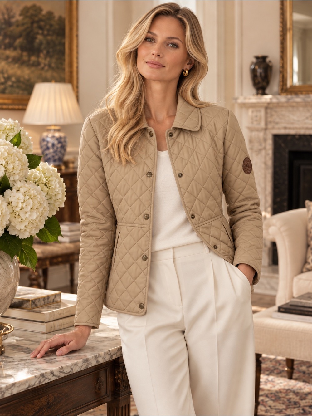 Lauren Ralph Lauren Quilted Jacket Women M Beige Tan Equestrian Preppy Coat NWOT